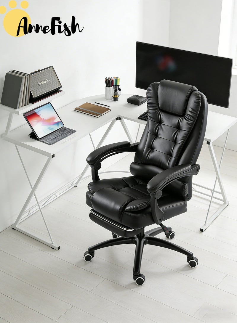 آن فش طقم مكتب وكرسي للألعاب، تصميم تنفيذي مريح، مكتب ألعاب على شكل حرف L بطول 120 سم، كرسي ألعاب كبير بعجلات دوارة صامتة، مزود بخاصية التدليك ثنائي النقاط ومسند ظهر مرتفع قابل لتعديل الارتفاع، مكتب مع حامل شاشة، طاولة مكتب منزلية - Image 1