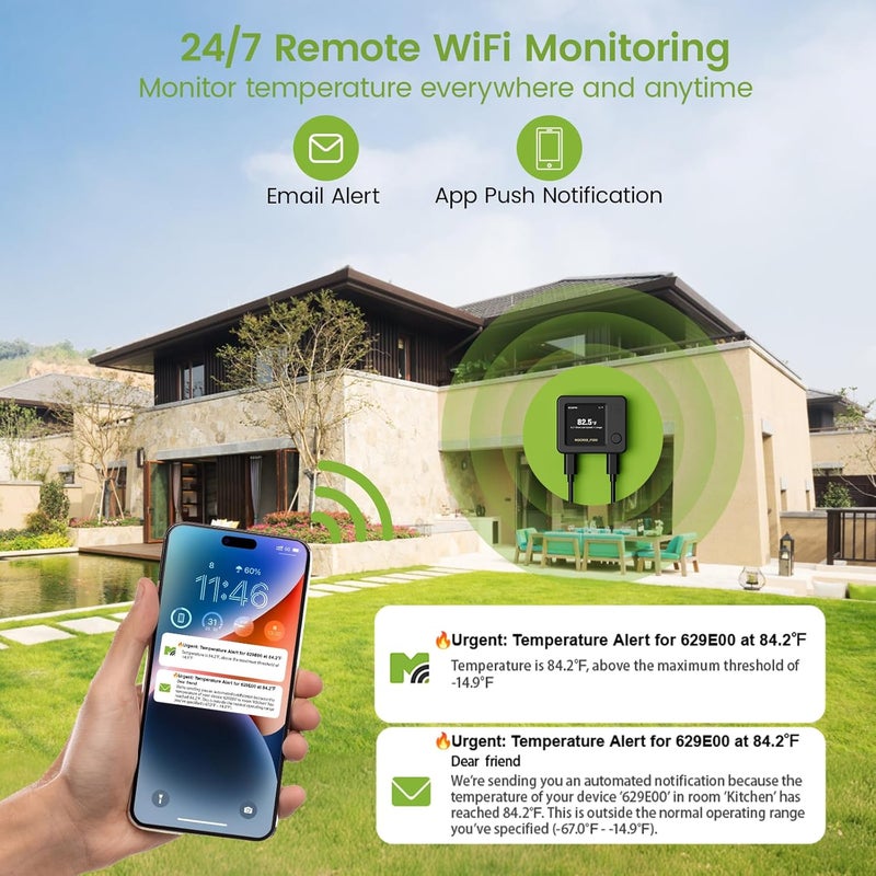 Mocreo WiFi Refrigerator Thermometer with Freezer Alarm, Digital Fridge Temperature Sensor, Email & App Alert, 2-Year Data Export, Remote App Monitor for Kitchen, Fish Tank - Image 2