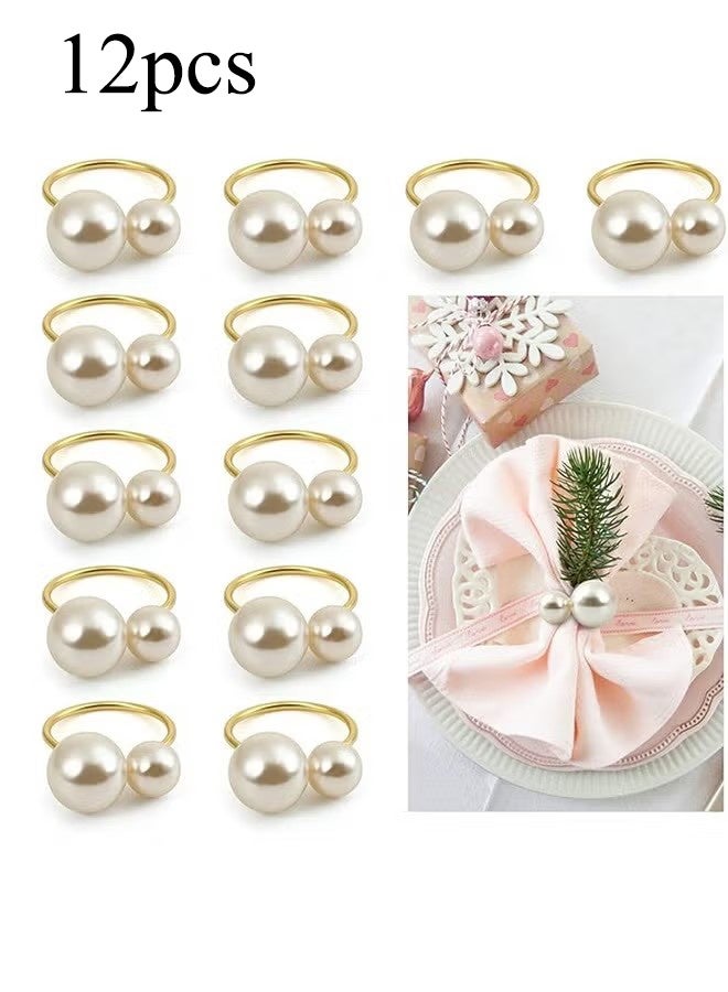 واي جيه مجموعة من 12 حلقة مناديل لتزيين طاولة الطعام - حلقات مناديل لؤلؤية لحفلات العطلات، للمطبخ والمنزل للمناسبات العادية أو الرسمية، وتزيين طاولة عشاء حفلات الزفاف (لؤلؤ، 12 قطعة) - Image 1