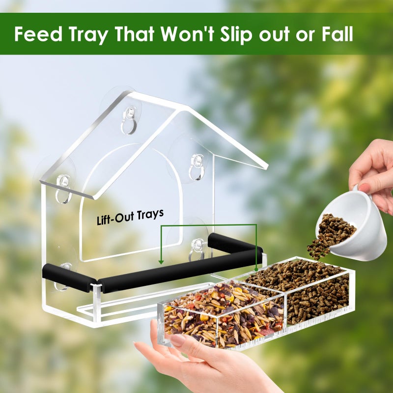 DY-SKTY Clear Window Bird Feeder with 5 Extra Strong Suction Cups, DY-SKTY Sturdy and Durable Acrylic Birdfeeders for Viewing Wild Birds Outside, as a Bird Watching Gift, Outdoor Birdhouse Box, Garden Decor - Image 4