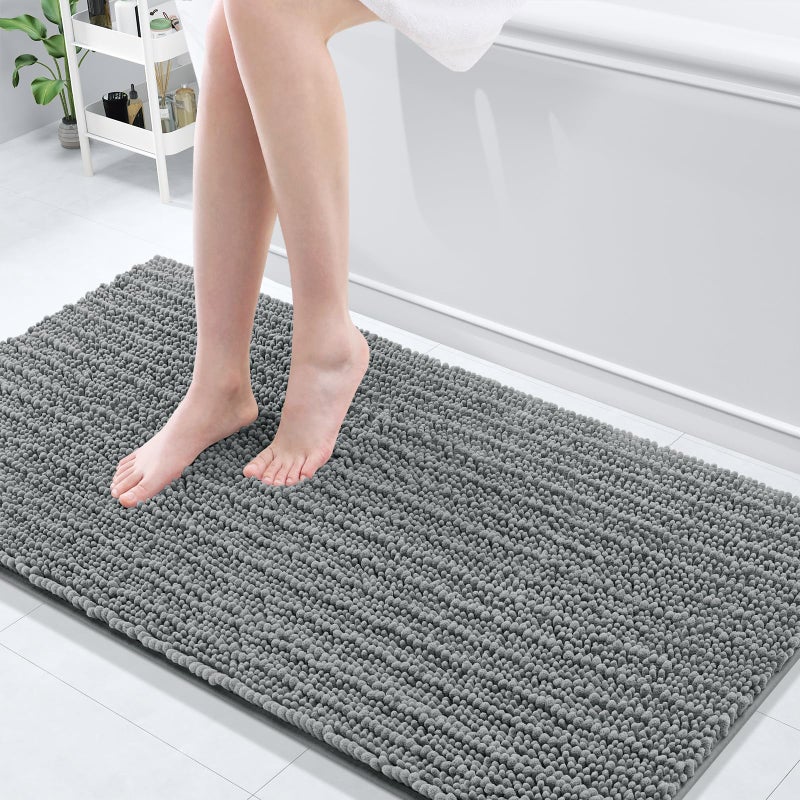 Arotive Luxury Chenille Bathroom Rug Mat Extra Soft Thick Absorbent Shaggy Bath Rugs NonSlip Machine Wash Dry Plush Bath Mats for Bathroom Shower and Tub 60x24 Grey