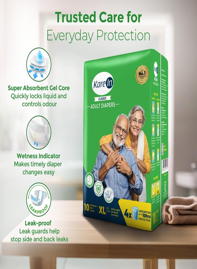 KareIn Classic Adult Diapers, Extra Large, Waist Size 127-165 Cm (50"-65"), 10 Count, Tape Style, Unisex, High Absorbency, Leak Proof, Wetness Indicator - Image 4