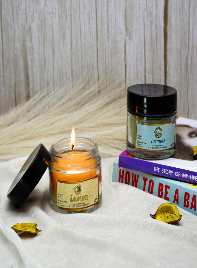 Aabco Scented Candles Set of 2 for Home & Office Decor | Smoke Free Soy Candles | 15 Hours of Burning Time | Best Diwali Decor Gift Items (Jasmine+Lemon) - Image 1