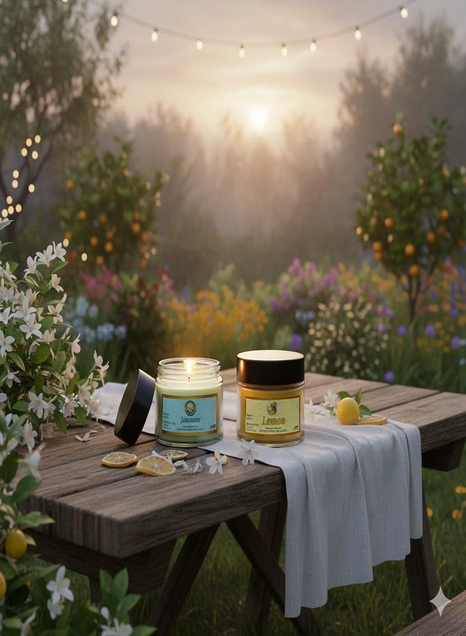 Aabco Scented Candles Set of 2 for Home & Office Decor | Smoke Free Soy Candles | 15 Hours of Burning Time | Best Diwali Decor Gift Items (Jasmine+Lemon) - Image 4