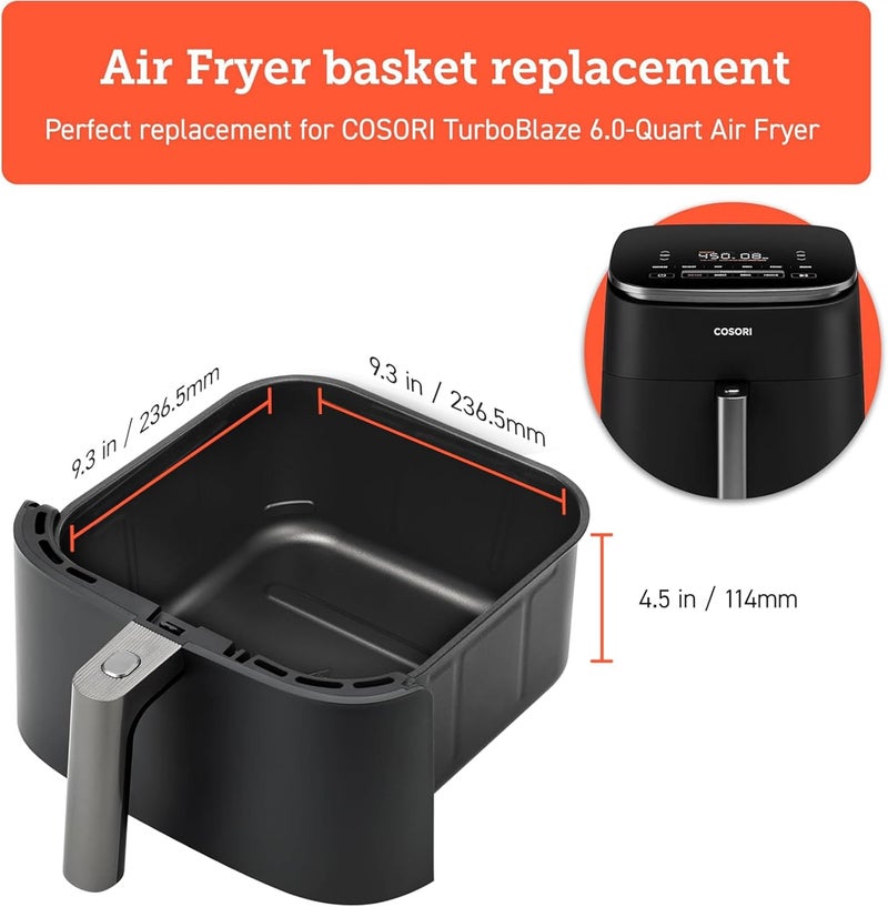 COSORI Turboblaze 6Qt Air Fryer Original Basket, Replacement Accessories for CAF-DC601-KUS Air Fryer, Ceramic, Non-Stick, Dishwasher-Safe, CRP-DC601RB-KUS, Dark Grey - Image 2