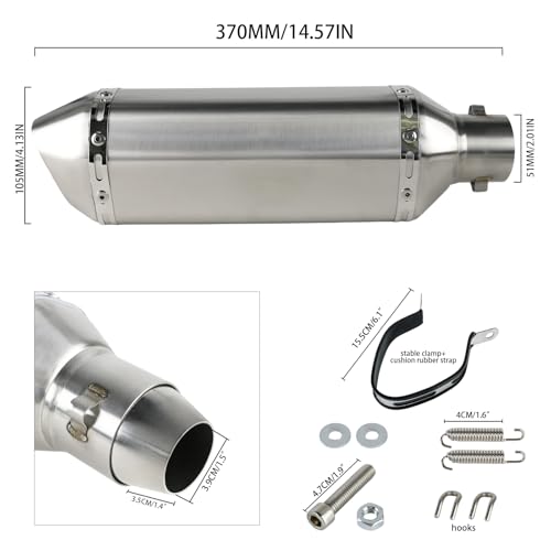 PACEWALKER Motorcycle Slip On Muffler, 1.5-2" Universal Motorcycle Exhaust with Removable DB Killer for Street/Sport Motorcycles and Scooters, Dirt Bike ATV Street Bike 38-51mm Inlet(Titanium) - Image 2
