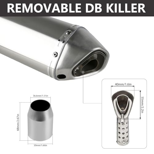 PACEWALKER Motorcycle Slip On Muffler, 1.5-2" Universal Motorcycle Exhaust with Removable DB Killer for Street/Sport Motorcycles and Scooters, Dirt Bike ATV Street Bike 38-51mm Inlet(Titanium) - Image 3