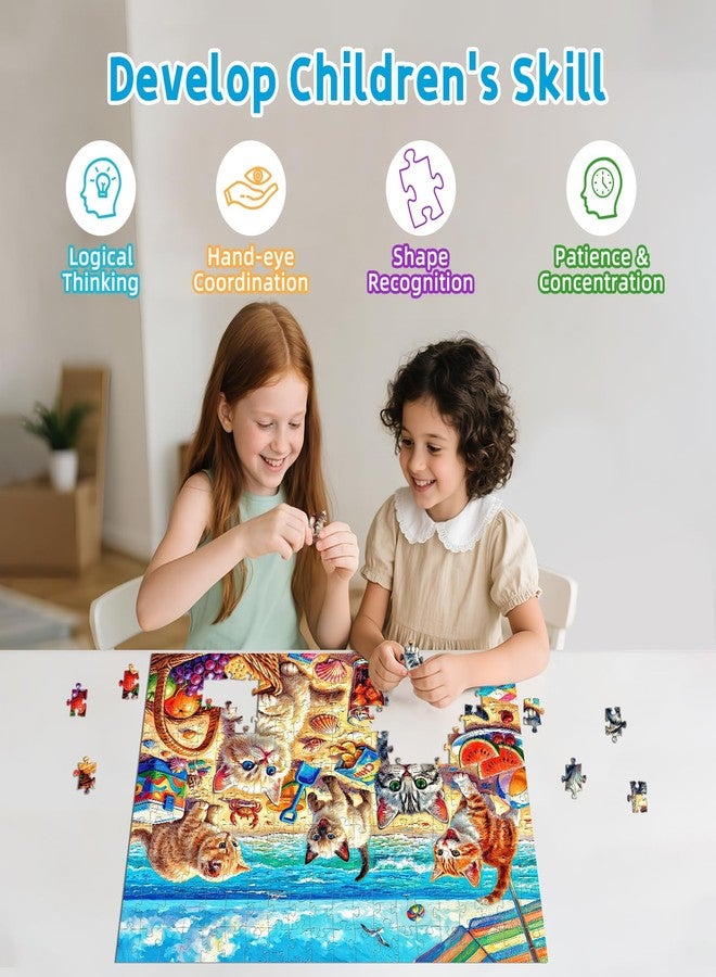 OSBOO Puzzles for Kids Ages 6-8 8-10, 200 Piece Jigsaw Puzzles for Kids and Adults - Beach Kitten, Learning Educational Puzzles Toys for Boys and Girls - Image 3