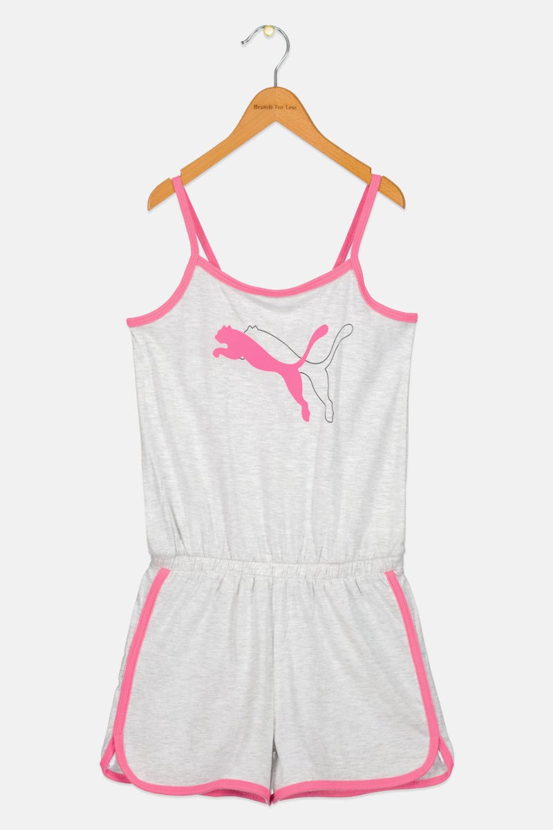 PUMA Kids Girl Brand Logo Training Playsuit, Grey - Image 2
