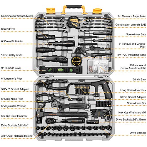 DEKOPRO 218-Piece General Household Hand Tool kit, Professional Auto Repair Tool Set for Homeowner, General Household Hand Tool Set with Plier, Screwdriver Set, Socket Set, with Portable Storage Case - Image 2