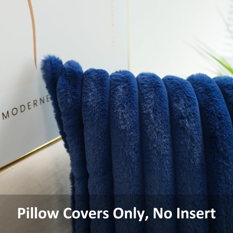 JOJUSIS Pack of 2 Faux Fur Plush Decorative Throw Pillow Covers Couch Cushion Case Soft Pillowcases (Navy Blue, 18 x 18-Inch) - Image 2
