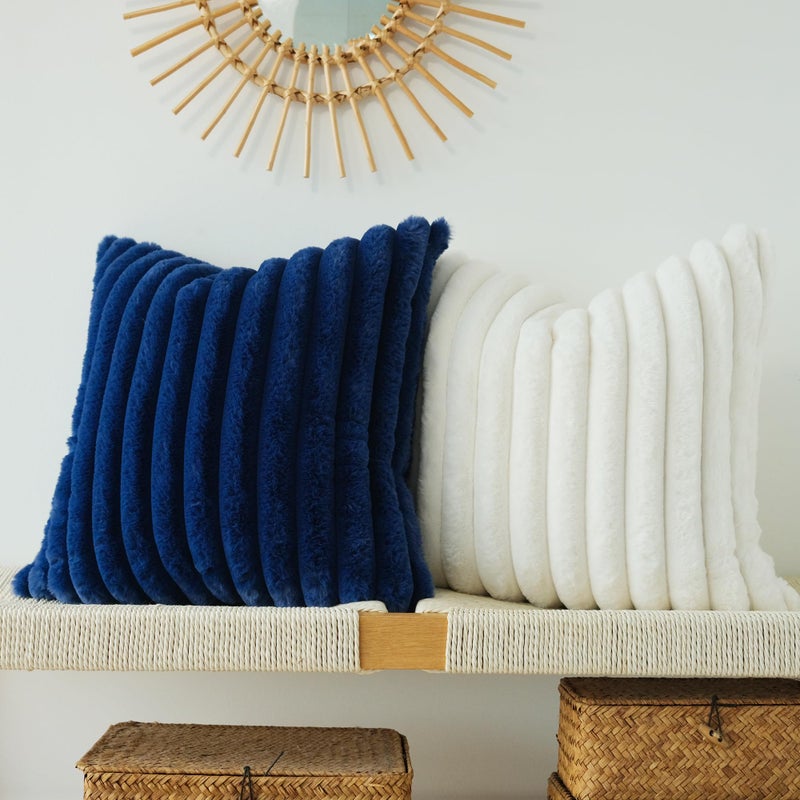 JOJUSIS Pack of 2 Faux Fur Plush Decorative Throw Pillow Covers Couch Cushion Case Soft Pillowcases (Navy Blue, 18 x 18-Inch) - Image 3