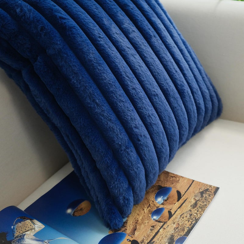 JOJUSIS Pack of 2 Faux Fur Plush Decorative Throw Pillow Covers Couch Cushion Case Soft Pillowcases (Navy Blue, 18 x 18-Inch) - Image 4