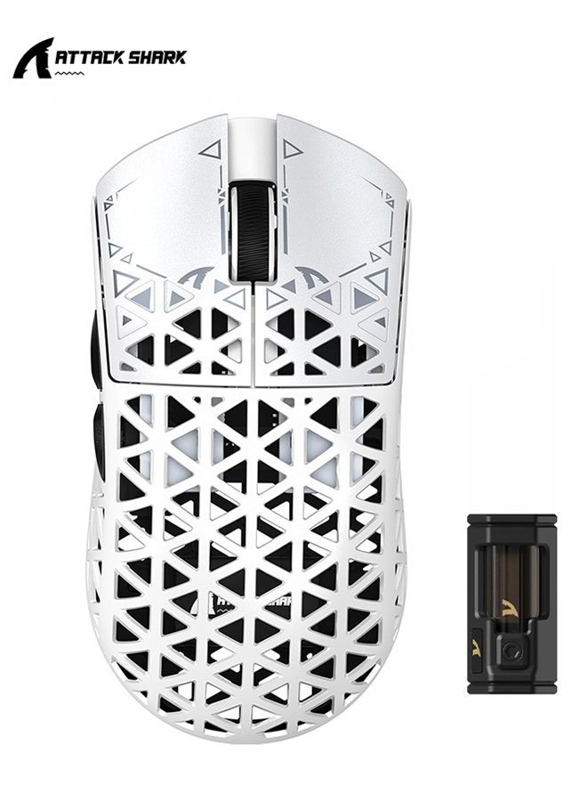 Attack Shark R5Ultra 8K Carbon Fiber Wireless Gaming Mouse with 42,000 DPI -PAW3950 MAX Sensor -39g Ultra-Lightweight -Nordic52840 MCU Chip -Wired/BT/2.4GHz Wirelss Programmable Mouse for PC/Mac9 (White） - Image 1