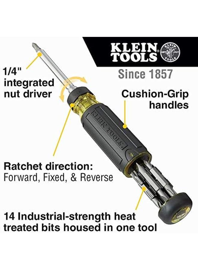 Klein Tools 32305 Multi Bit Ratcheting Screwdriver 15 In 1 Tool With Phillips Slotted Square Torx And Combo Bits And 1 4 Inch Nut Driver - Image 2