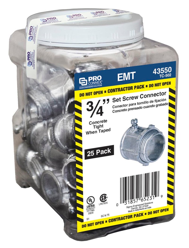 SIGMA ENGINEERED SOLUTIONS ProConnex TC-502 EMT Set Screw Connector 3/4", Gray, 25-Pack - Image 5