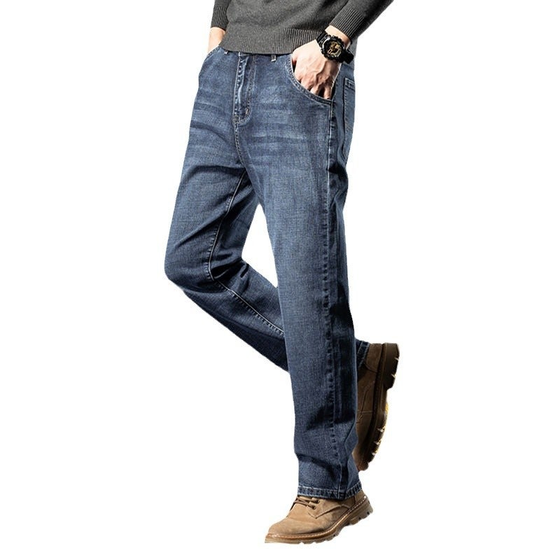 Men's Straight Leg Loose Fit Jeans Mid Rise Regular Wash Stretch Denim - Image 5