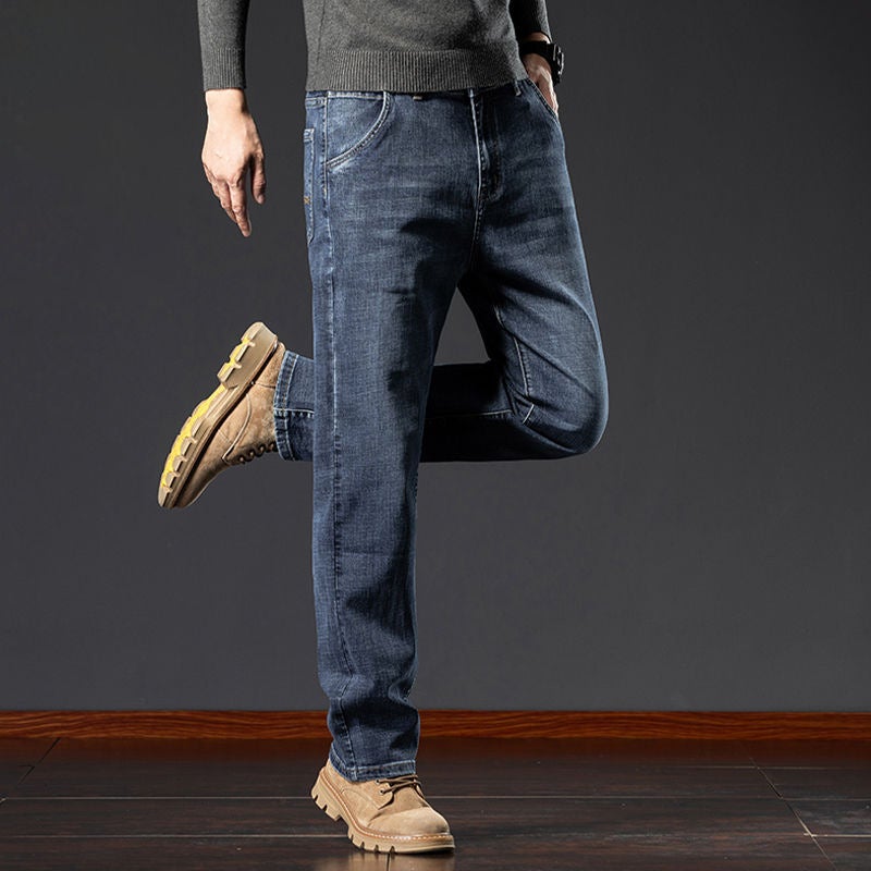 Men's Straight Leg Loose Fit Jeans Mid Rise Regular Wash Stretch Denim - Image 3