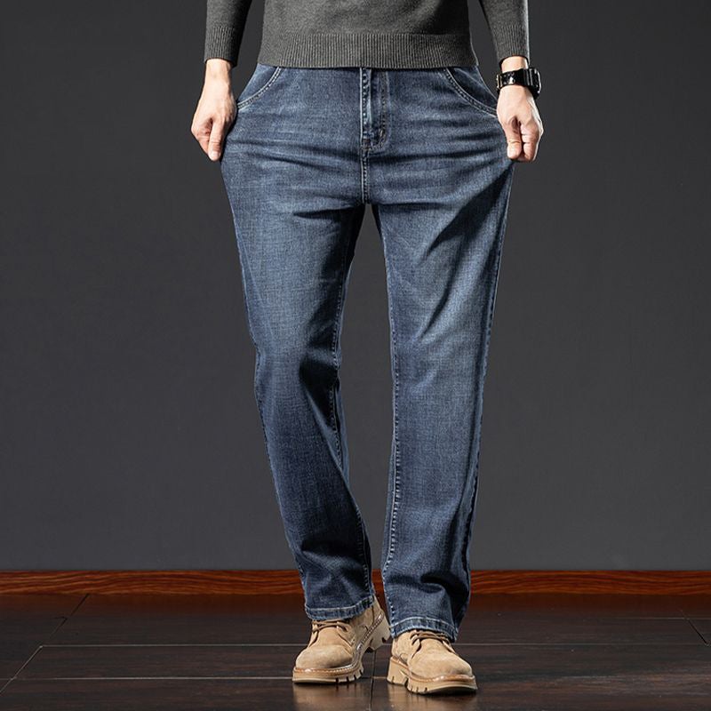 Men's Straight Leg Loose Fit Jeans Mid Rise Regular Wash Stretch Denim - Image 4