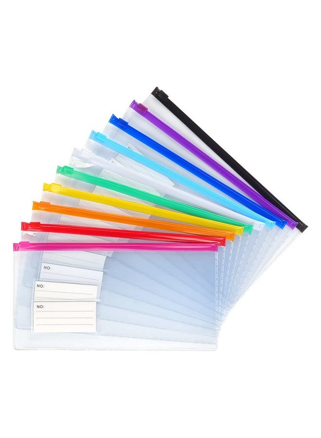 Tamaki 10 Pack Zipper Plastic Envelopes, Small Plastic Envelopes, A6 Size For Pencil Case Bulk, Bill Bag, 10 Color (9X4.7 Inch)  - Image 1