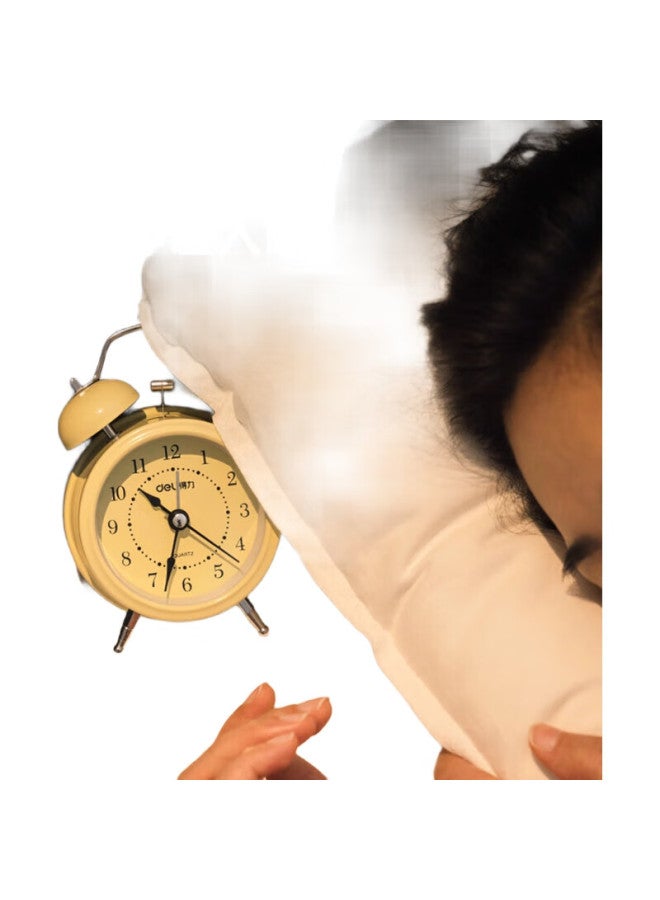 Deli Mini Retro Mechanical Alarm Clock, Low Noise, Luminous, Bedroom Bedside Alarm, Children'S Student Enlightenment Alarm, Yellow 9024 - Image 1