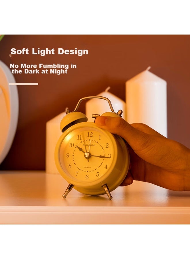 Deli Mini Retro Mechanical Alarm Clock, Low Noise, Luminous, Bedroom Bedside Alarm, Children's Student Enlightenment Alarm, Yellow 9024 - Image 2