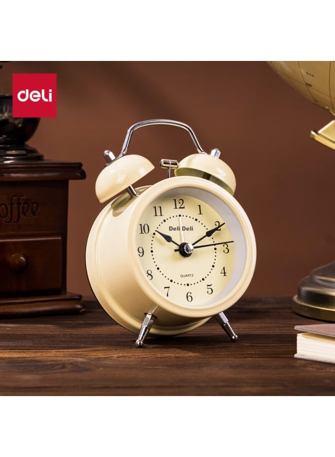 Deli Mini Retro Mechanical Alarm Clock, Low Noise, Luminous, Bedroom Bedside Alarm, Children's Student Enlightenment Alarm, Yellow 9024 - Image 1