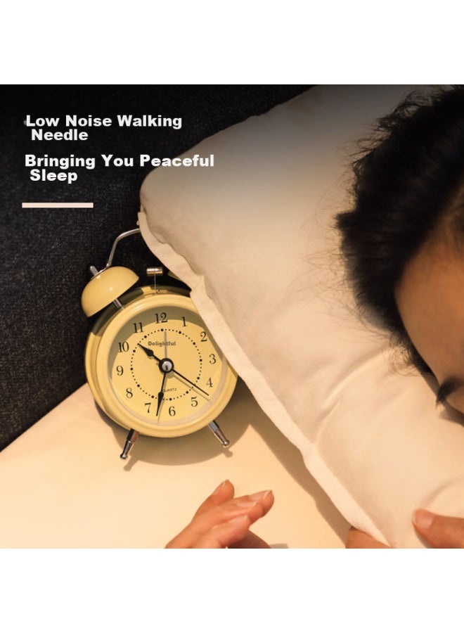 Deli Mini Retro Mechanical Alarm Clock, Low Noise, Luminous, Bedroom Bedside Alarm, Children's Student Enlightenment Alarm, Yellow 9024 - Image 3