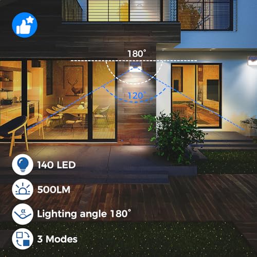 Peasur Solar Lights Outdoor Waterproof [12 Packs/140 LEDs], 3 Lighting Modes Solar Motion Sensor Light Outdoor, Ultra Bright Security Lights Outdoor Solar Lights for Outside Fence Patio Deck[Brown] - Image 5