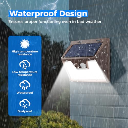 Peasur Solar Lights Outdoor Waterproof [12 Packs/140 LEDs], 3 Lighting Modes Solar Motion Sensor Light Outdoor, Ultra Bright Security Lights Outdoor Solar Lights for Outside Fence Patio Deck[Brown] - Image 2