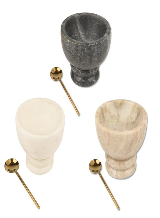 Cruiser’s Cache Cruiser’s Caché Marble Salt and Spice Cellars or Dipping Bowls with Gold Spoons | Set of 3 - Image 1