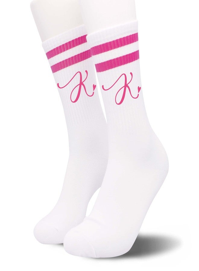 SSQBZU White Socks with Stripe & the Letter ‘K’ in Hot Pink Color, Birthday Gifts for Women, Back-to-School Season Gifts for Girls, Girlfriend, Classmates, Best Friends, Sisters, Her, Lady, Wife, Mom. (011) - Image 4