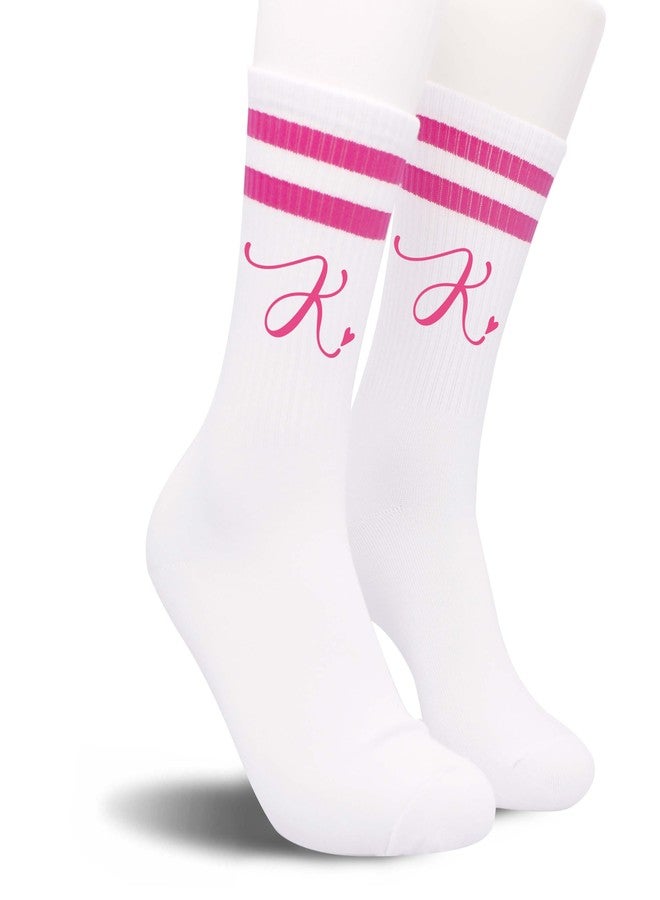 SSQBZU White Socks with Stripe & the Letter ‘K’ in Hot Pink Color, Birthday Gifts for Women, Back-to-School Season Gifts for Girls, Girlfriend, Classmates, Best Friends, Sisters, Her, Lady, Wife, Mom. (011) - Image 5