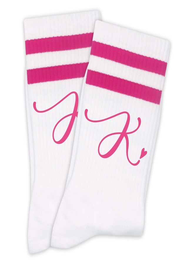 SSQBZU White Socks with Stripe & the Letter ‘K’ in Hot Pink Color, Birthday Gifts for Women, Back-to-School Season Gifts for Girls, Girlfriend, Classmates, Best Friends, Sisters, Her, Lady, Wife, Mom. (011) - Image 2