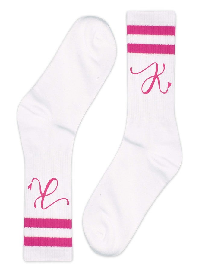 SSQBZU White Socks with Stripe & the Letter ‘K’ in Hot Pink Color, Birthday Gifts for Women, Back-to-School Season Gifts for Girls, Girlfriend, Classmates, Best Friends, Sisters, Her, Lady, Wife, Mom. (011) - Image 3