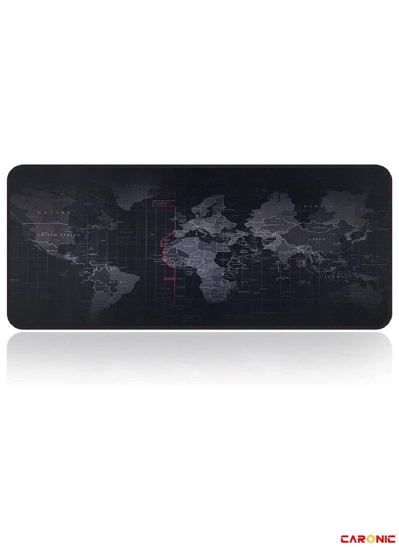 CARONIC Extended Gaming Mouse Pad with Stitched Edges Durable Non-Slip Natural Rubber Base Waterproof Computer Keyboard Pad Mat For Esports Pros Gamer Desktop Office World  - Image 2