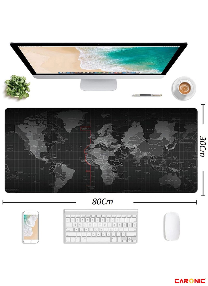 CARONIC Extended Gaming Mouse Pad with Stitched Edges Durable Non-Slip Natural Rubber Base Waterproof Computer Keyboard Pad Mat For Esports Pros Gamer Desktop Office World  - Image 5