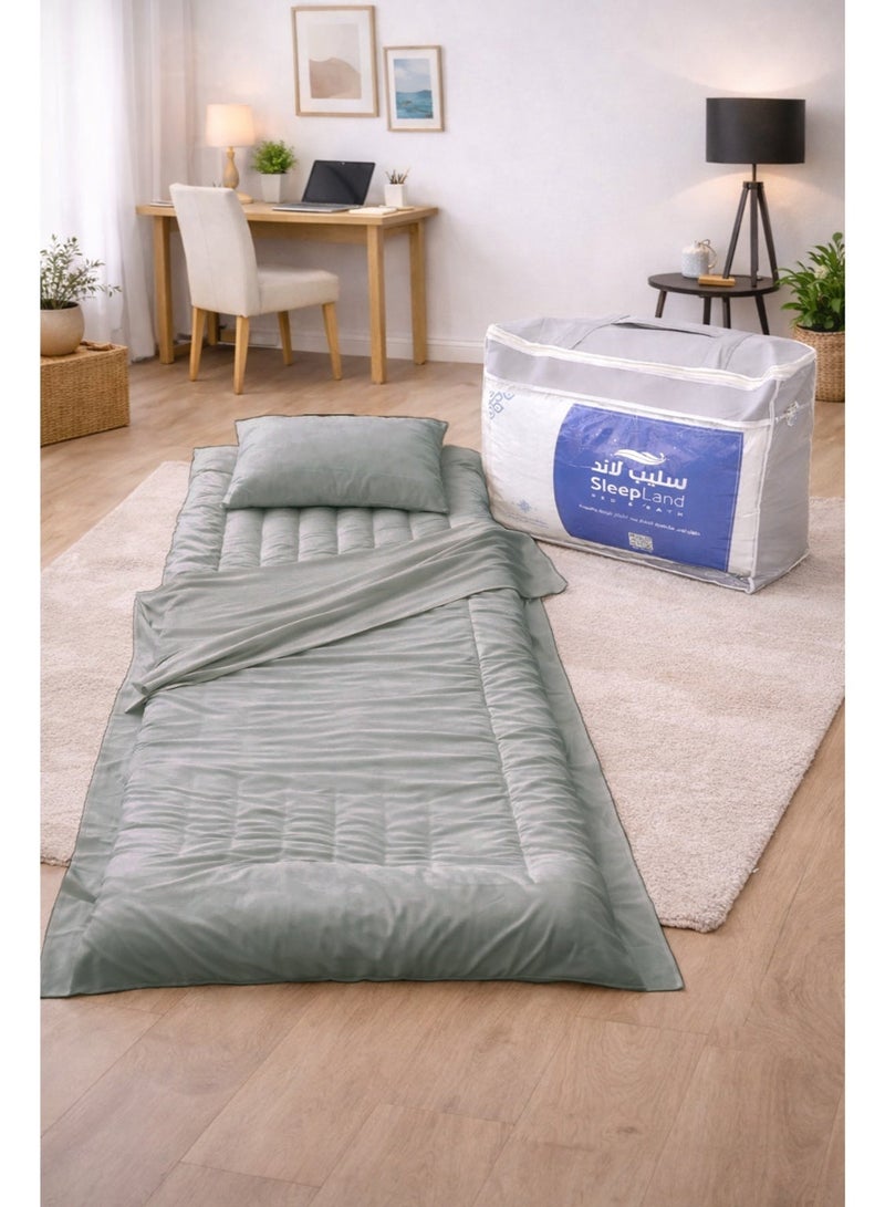 SleepLand Guests & Travel Bundle – Light Green   Sleeping Mat with Blanket Pillow and Storage Bag  Product Description - Image 2