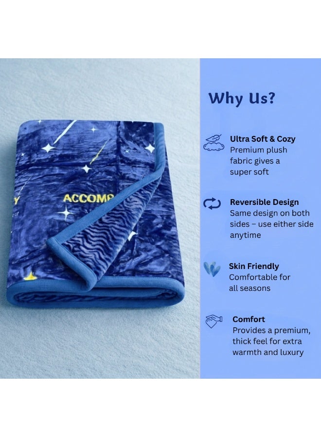 Reversible Single Size Cloud Blanket 2KG | Ultra Soft Warm Fleece Throw | Double-Sided Same Design | Cozy Bed & Sofa Blanket for All Seasons - Blue - Image 2