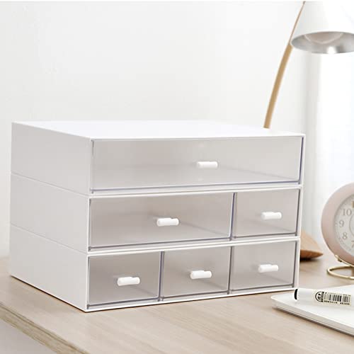 kulusion Desk Organizer-3 Tier Stackable Storage Drawers with 6 Compartments White Compact Desk Storage Drawers Great for Makeup Storage Bathroom Organization Accessories Etc (White) - Image 2