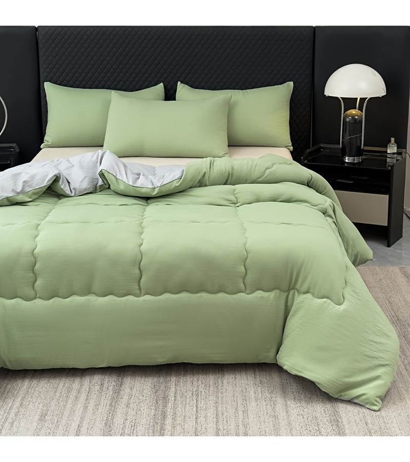 1pc Satin Fabric Winter Quilt Thick Warm Double Layer Reversible Comfortable Soft Skin Friendly Home Bedroom Guest Room Gift Suitable for Spring Autumn Winter Green Gray 53.15x78.74 Inch - Image 1