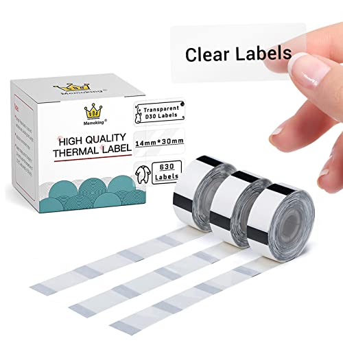 Memoking Label Maker Tape - D30 Transparent Clear Label, Waterproof Thermal Printer Tape, 14x30mm/0.55x1.18inch for Name Price Classification, Compatible with Memoking/Phomemo D30, 3 Rolls - Image 1