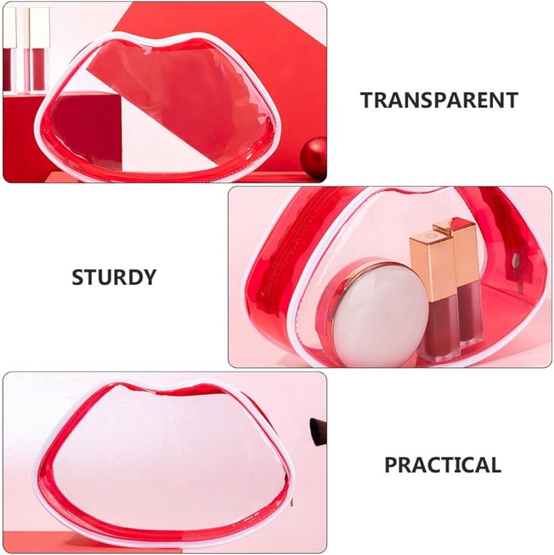 Red PVC Travel Cosmetic Pouch Transparent Toiletry Bag for Business Trips Camping - Image 5