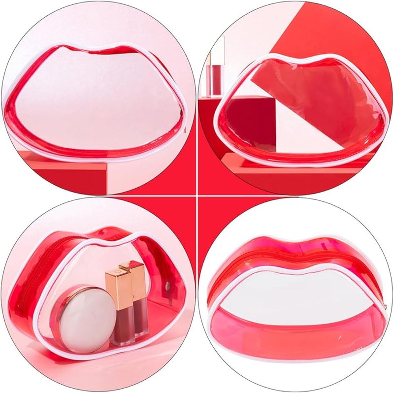 Red PVC Travel Cosmetic Pouch Transparent Toiletry Bag for Business Trips Camping - Image 2
