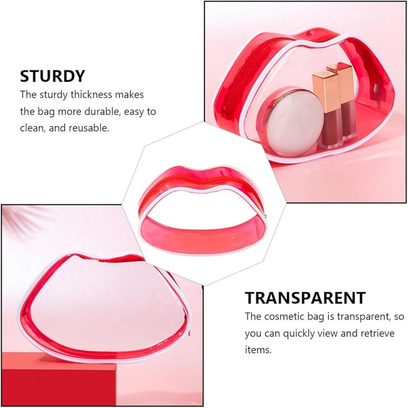 Red PVC Travel Cosmetic Pouch Transparent Toiletry Bag for Business Trips Camping - Image 4