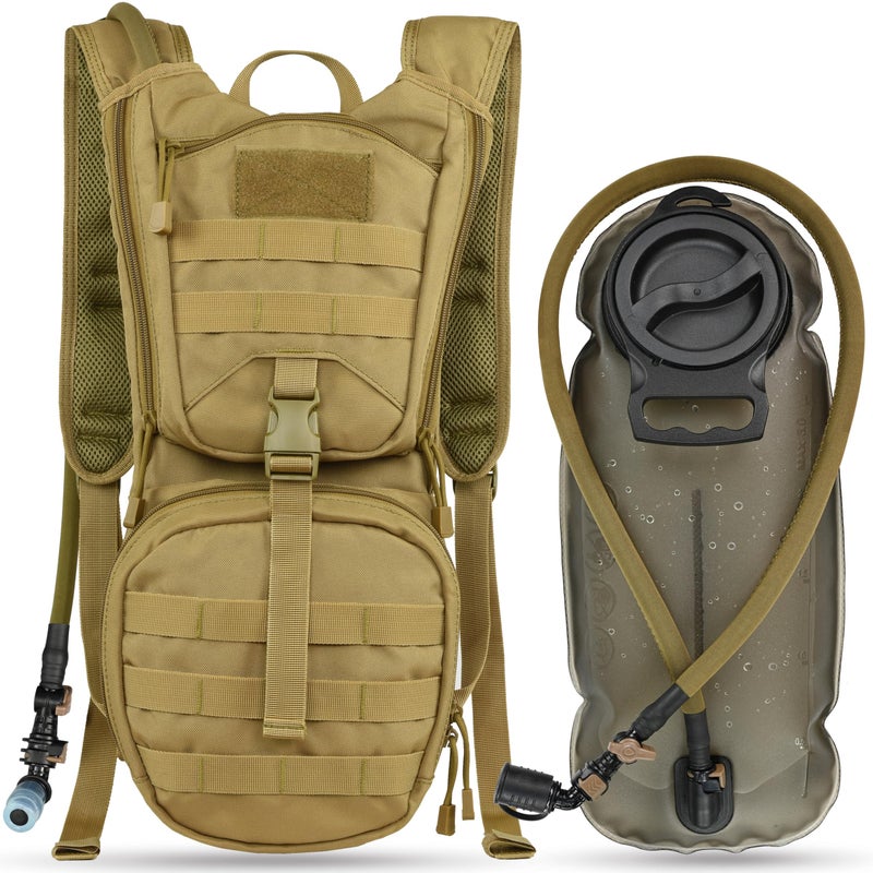 MARCHWAY Tactical Molle Hydration Pack Backpack with 3L TPU Water Bladder, Military Daypack for Cycling, Hiking, Running, Climbing, Hunting, Biking (Tan) - Image 1