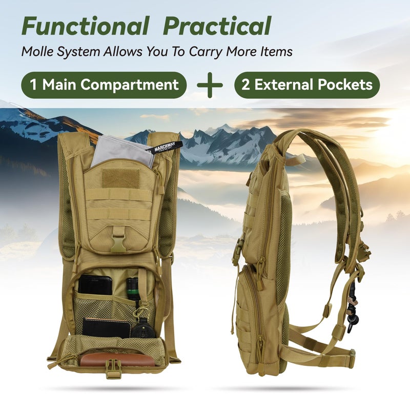 MARCHWAY Tactical Molle Hydration Pack Backpack with 3L TPU Water Bladder, Military Daypack for Cycling, Hiking, Running, Climbing, Hunting, Biking (Tan) - Image 4