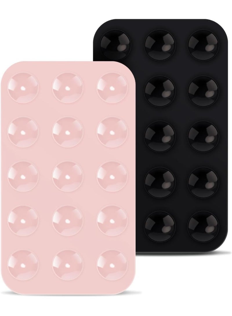 2 Pack Silicone Suction Phone Case, Double Sided Suction Cup, Anti-Slip Hands-Free Mobile Accessory Holder, Suitable for Videos and Selfies (Black, Light Pink) - Image 1