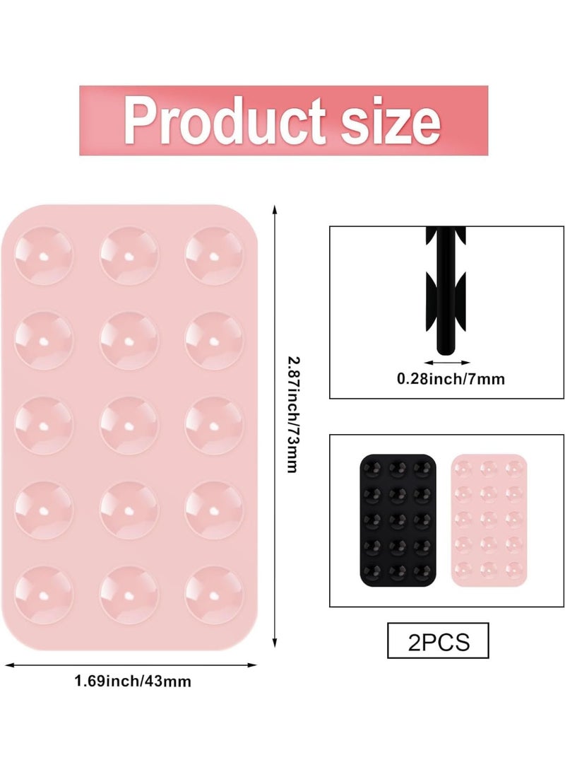 2 Pack Silicone Suction Phone Case, Double Sided Suction Cup, Anti-Slip Hands-Free Mobile Accessory Holder, Suitable for Videos and Selfies (Black, Light Pink) - Image 2