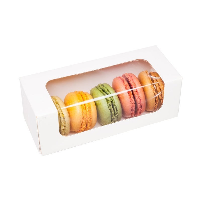 Restaurantware Cafe Vision 13 Ounce Baking Boxes 200 Clear Window Cake Roll Boxes - Grease-Resistant Built-In Lid White Paper Loaf Boxes For Macarons Donuts And Cookies 6 x 2.5 x 2 Inch - Image 1